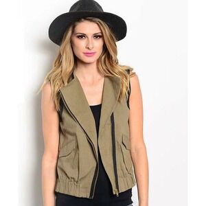 Veeko Utility Vest Asymmetrical Zip Front Olive Green Size 36‎ Military